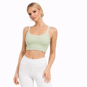 Niki BIKI Seamless Ribbed Waffle Knit Crop Top Mint Green Scoop Neck Tank OS